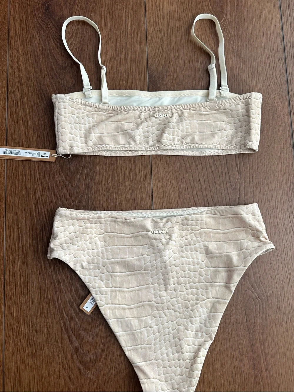 SKIMS Cream Textured Croc-Embossed Bikini Set